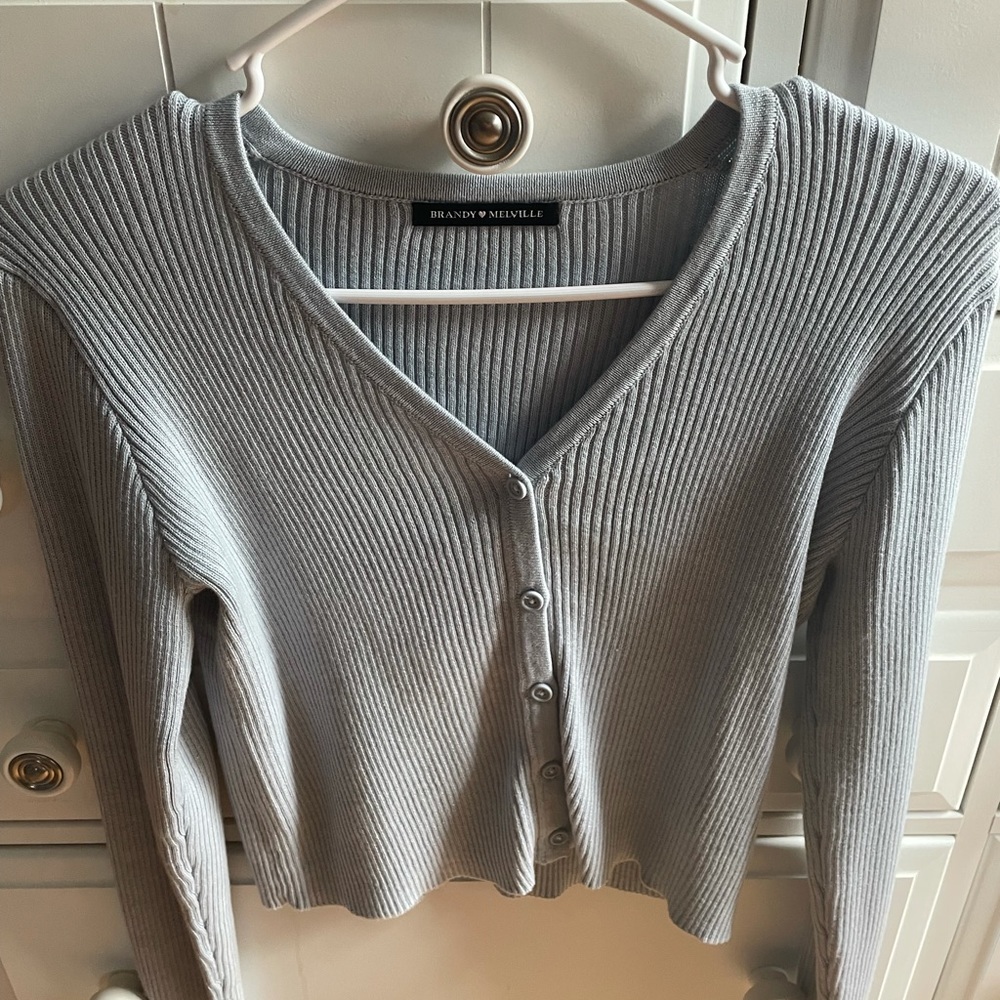 light blue button up sweater